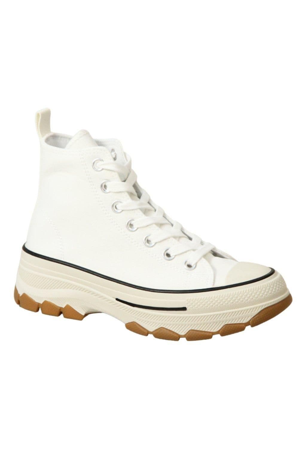 IVACHY Women's High Top Canvas Casual Comfy Daily Wear Chunky Flatform Wedge Trainers in White | Size: 3