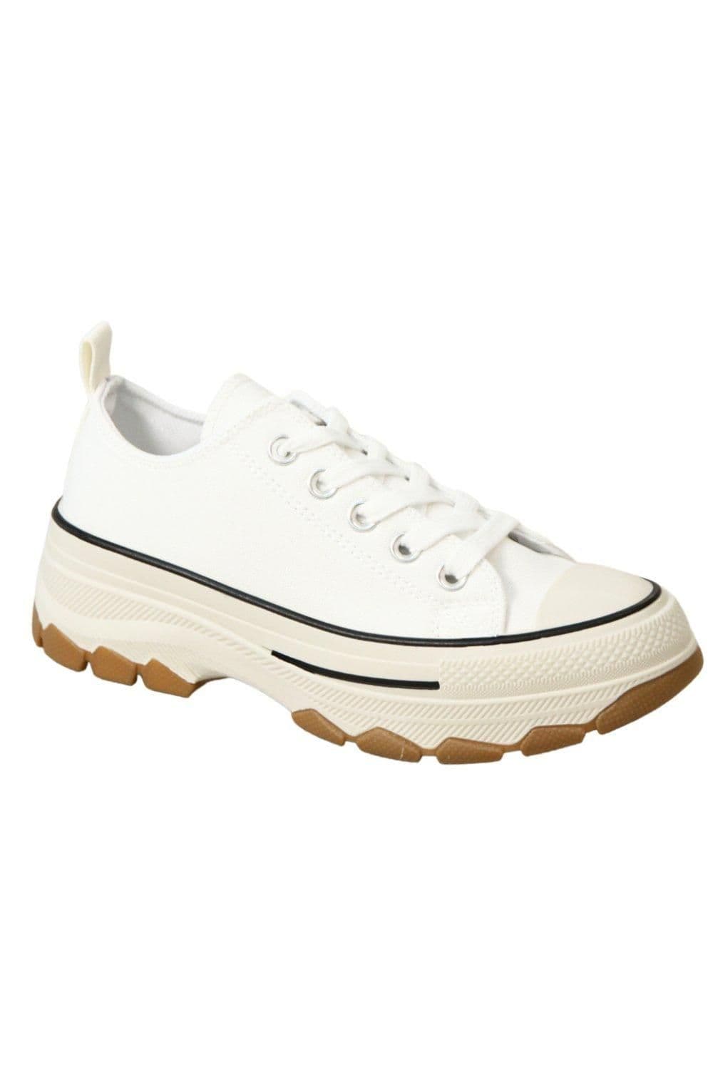 IVACHY Women's Low Top Canvas Casual Comfy Daily Wear Chunky Flatform Wedge Trainers in White | Size: 4