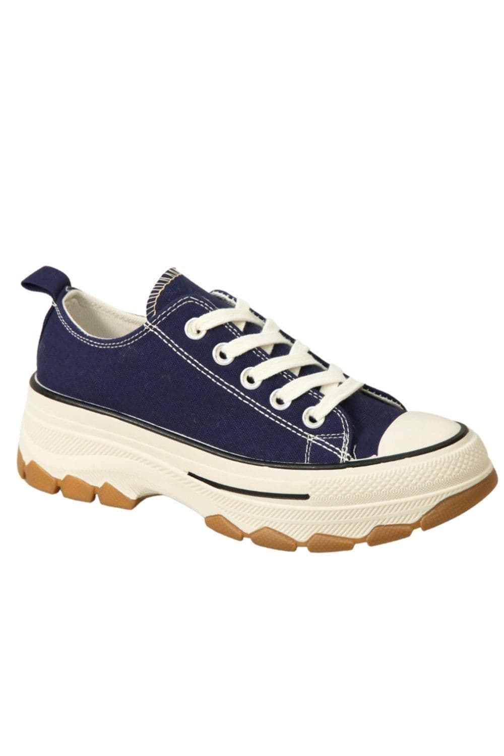 IVACHY Women's Low Top Canvas Casual Comfy Daily Wear Chunky Flatform Wedge Trainers in Navy | Size: 7.5