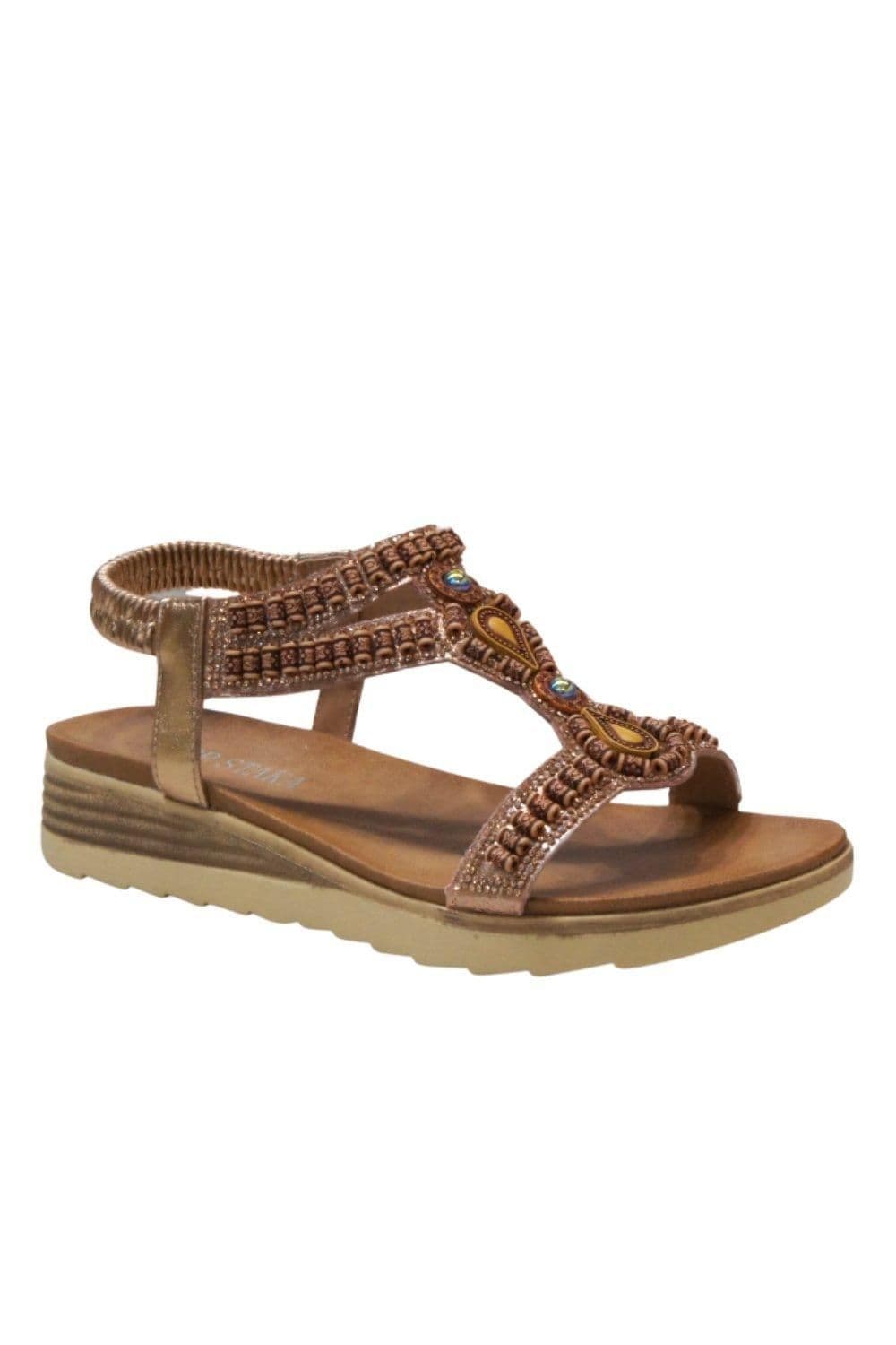 IVACHY Women's Crystals Bohemian Style Sandals in Rose Gold | Size: 7.5