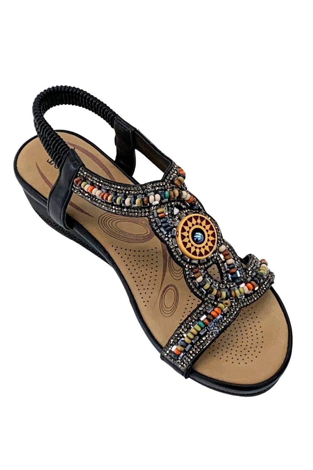 IVACHY Women's Crystals Bohemian Style Sandals in Black | Size: 7.5