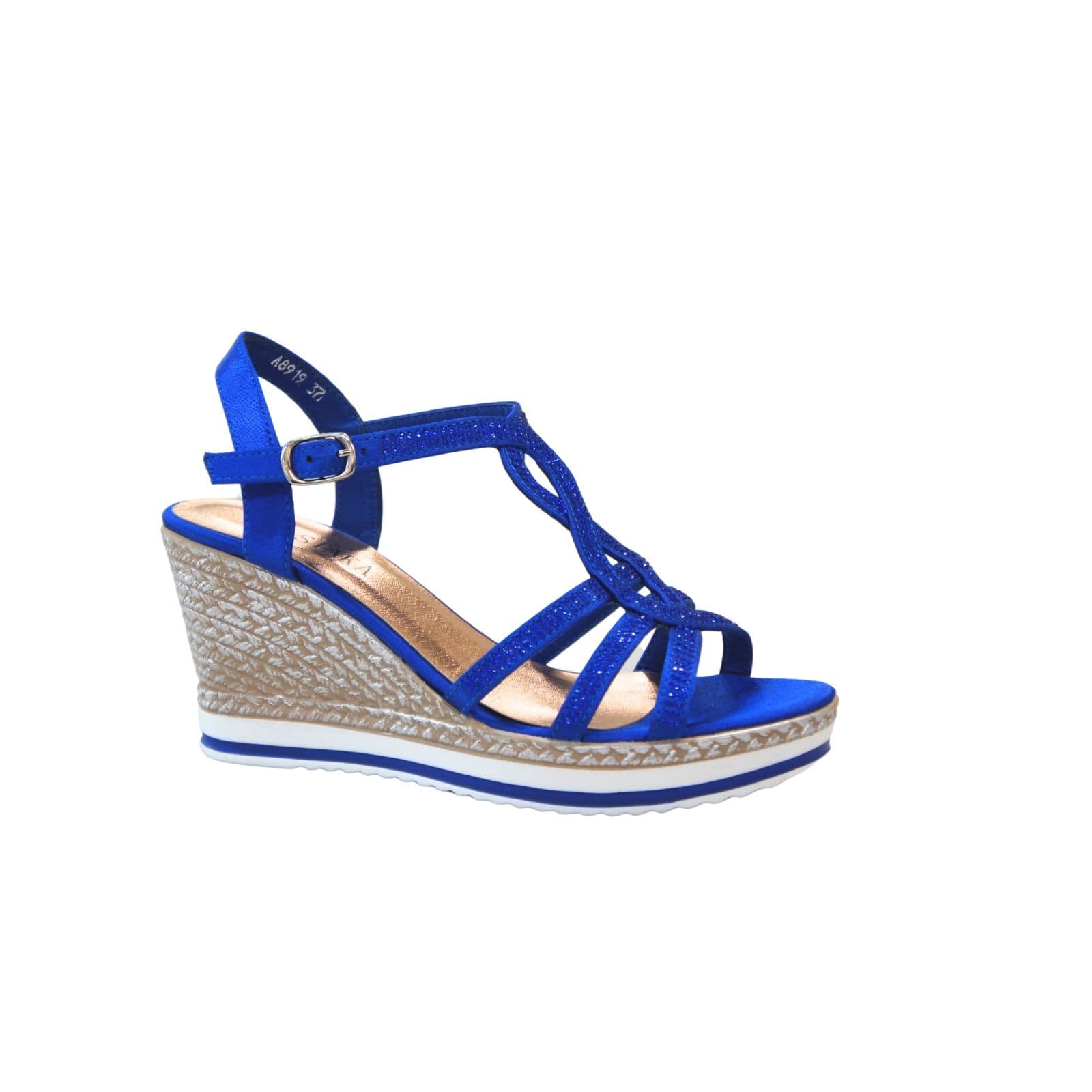 IVACHY Women's Crystal Sparkling Shine Espadrille Style Platform Wedge Sandals in Blue | Size: 3