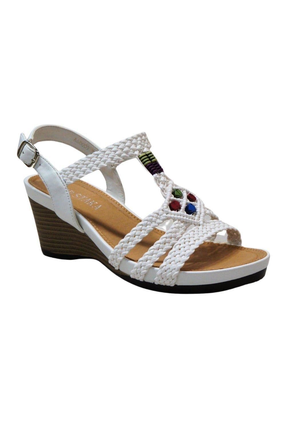 IVACHY Women's Buckle Bohemian Style Wedges in White | Size: 7