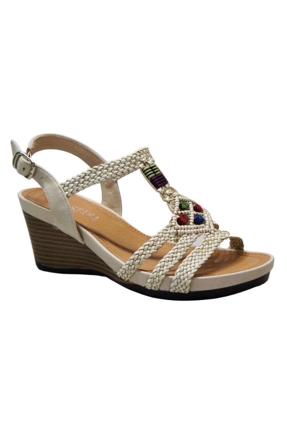 IVACHY Women's Buckle Bohemian Style Wedges in Beige | Size: 7
