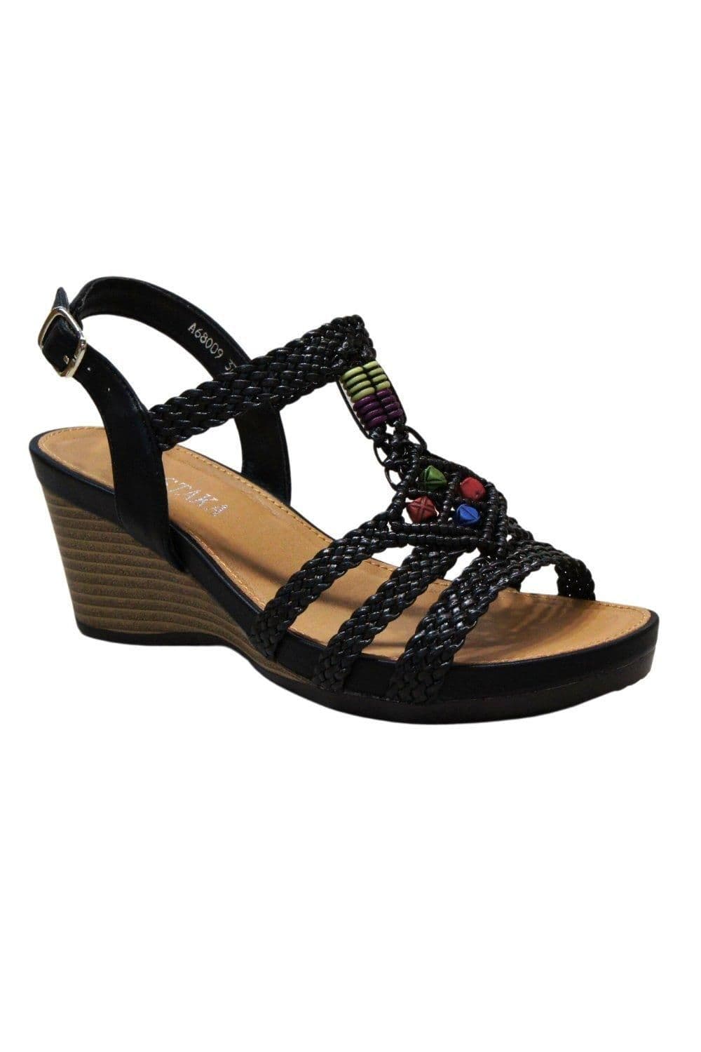 IVACHY Women's Buckle Bohemian Style Wedges in Black | Size: 7.5