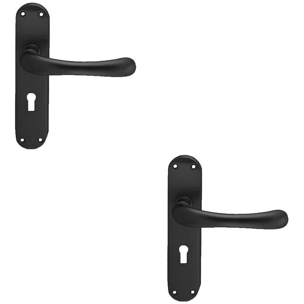 2x PAIR Smooth Rounded Handle on Shaped Lock Backplate 185 x 42mm Matt