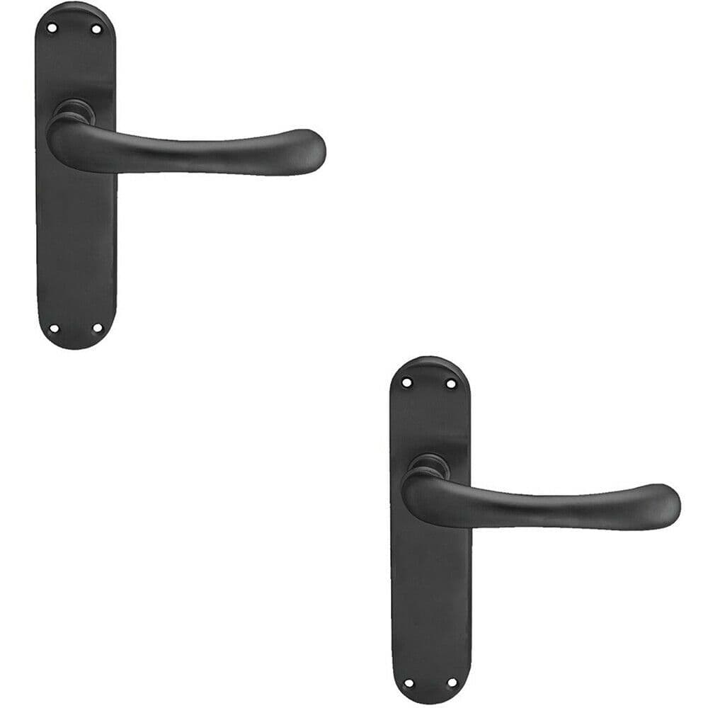2x PAIR Smooth Rounded Handle on Shaped Latch Backplate 185 x 42mm Matt