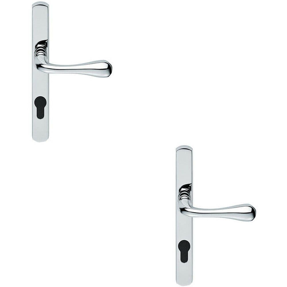 2x PAIR Flared Lever on Narrow Euro Lock Backplate 208 x 26mm Polished Chrome