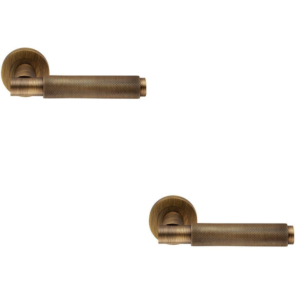 2x PAIR Knurled Grip Round Bar Handle on Round Concealed Fix Antique Brass