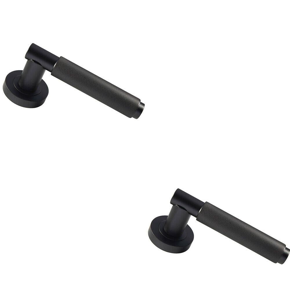 2x PAIR Knurled Grip Round Bar Handle on Round Rose Concealed Fix Matt