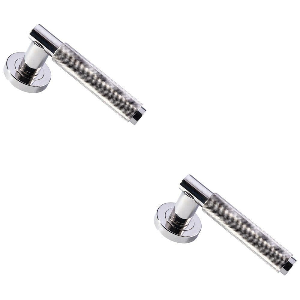 2x PAIR Knurled Grip Round Bar Lever on Round Concealed Fix Polished Nickel