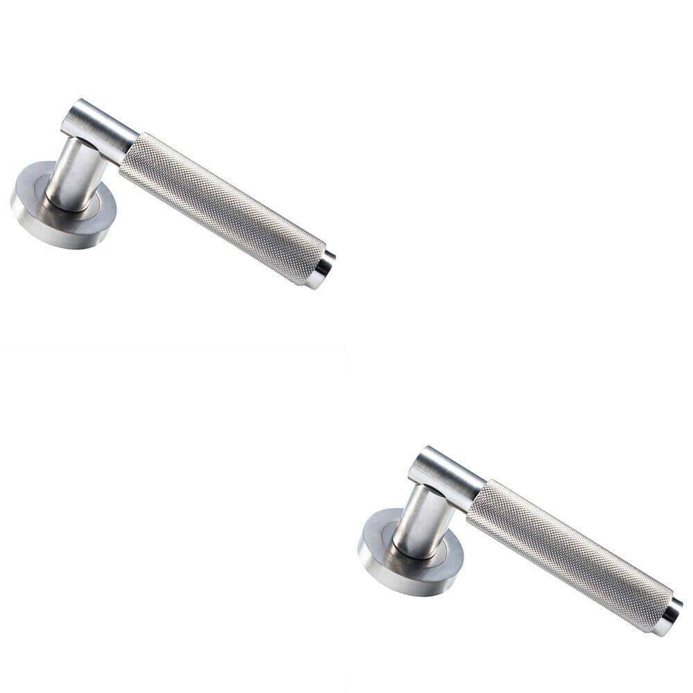 2x PAIR Knurled Grip Round Bar Handle on Round Rose Concealed Fix Satin Nickel