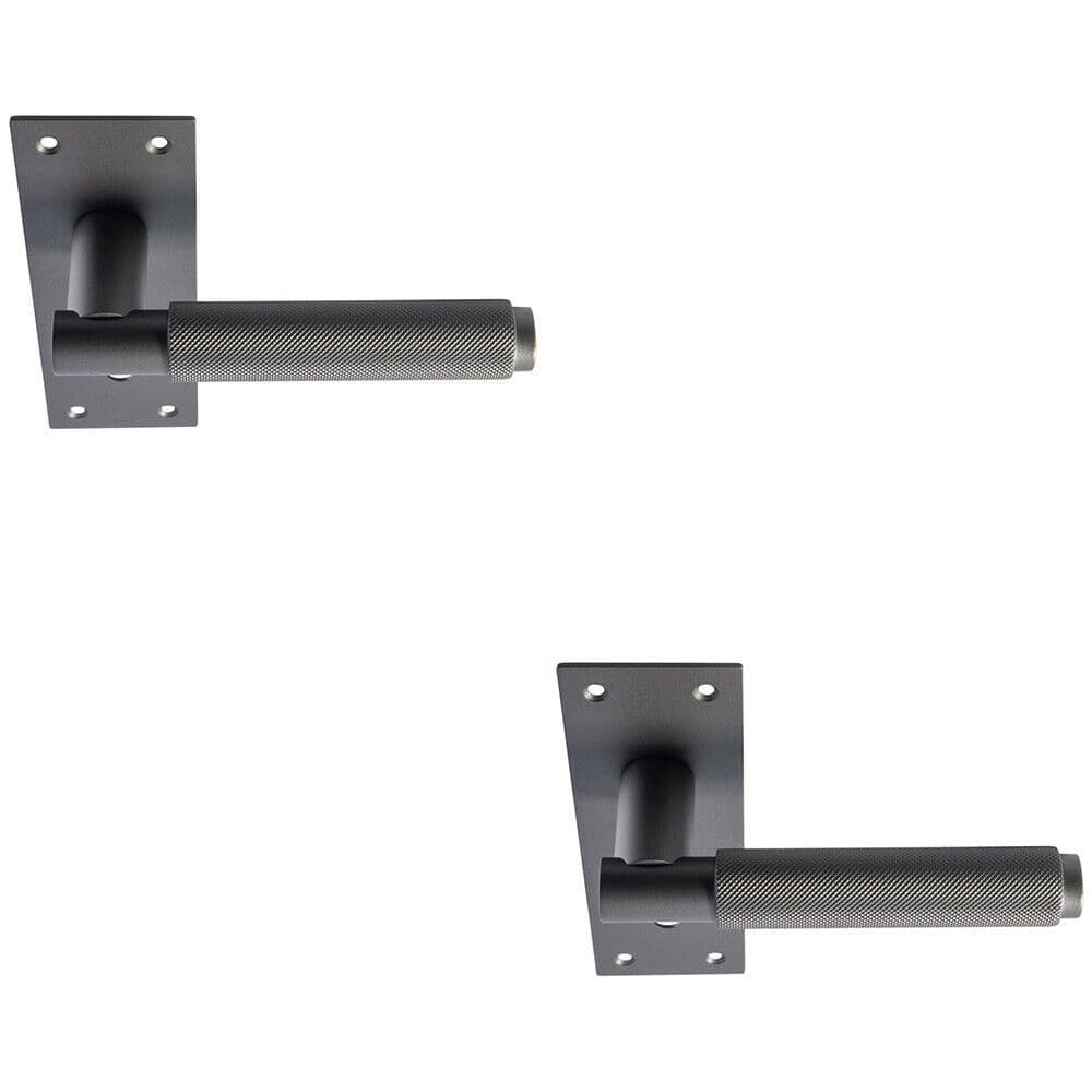 2x PAIR Knurled Round Handle on Slim Lock Backplate 150 x 50mm Matt Bronze