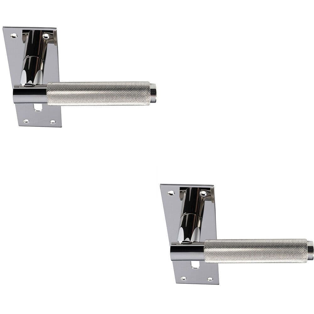 2x PAIR Knurled Round Handle on Slim Lock Backplate 150 x 50mm Polished Nickel