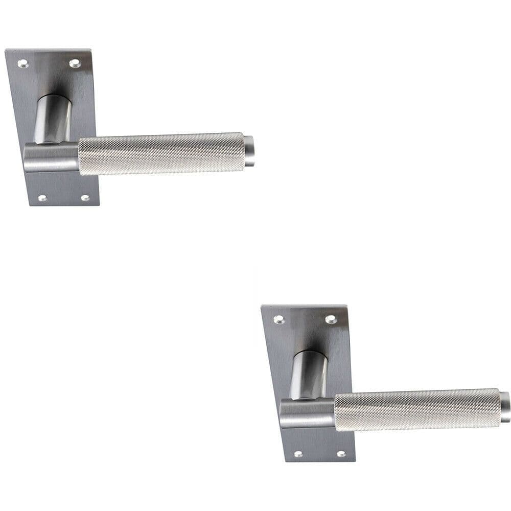 2x PAIR Knurled Round Handle on Slim Latch Backplate 150 x 50mm Satin Nickel