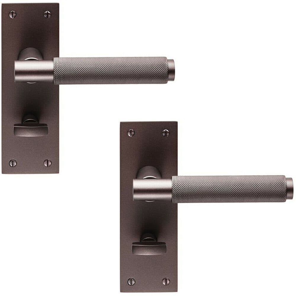 2x PAIR Knurled Round Handle on Slim Bathroom Backplate 150 x 50mm Matt