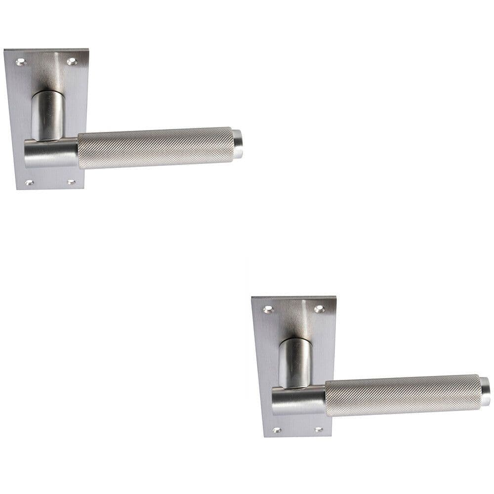 2x PAIR Knurled Round Handle on Slim Bathroom Backplate 150 x 50mm Satin Nickel
