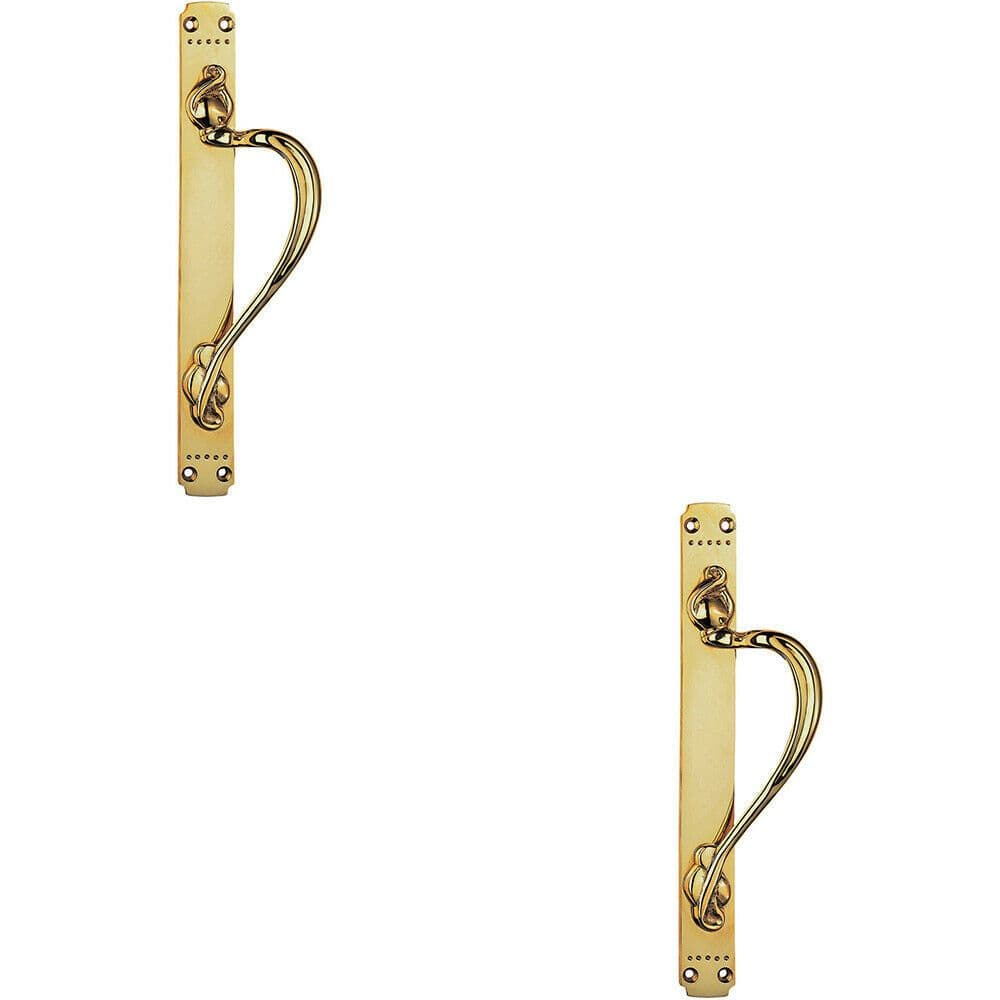 2x Right Handeda Door Pull Handle Dot Pattern 384 x 42.5mm Polished Brass