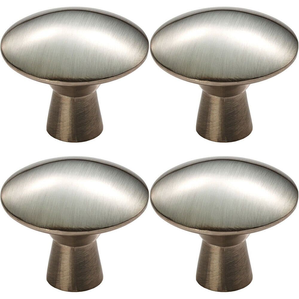 4x Disc Shaped Cabinet Door Knob on Tapered Stem 27mm Dia Satin Nickel