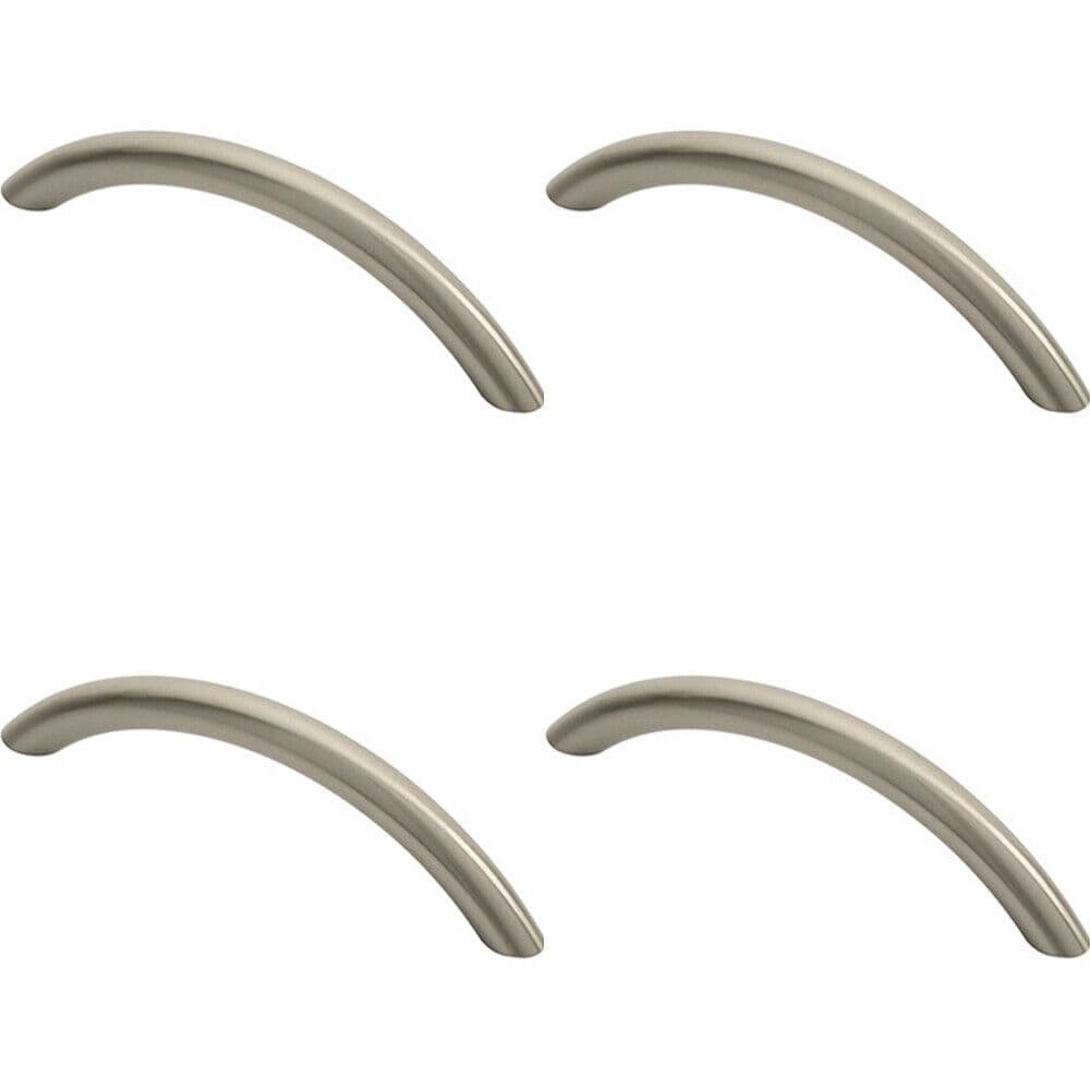 4x Curved Bow Cabinet Pull Handle 119 x 10mm 96mm Fixing Centres Satin Nickel