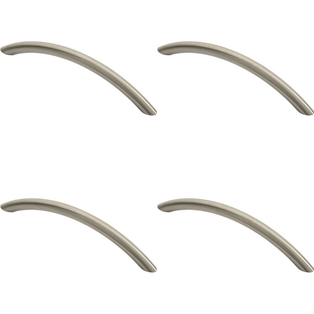 4x Curved Bow Cabinet Pull Handle 153 x 10mm 128mm Fixing Centres Satin Nickel