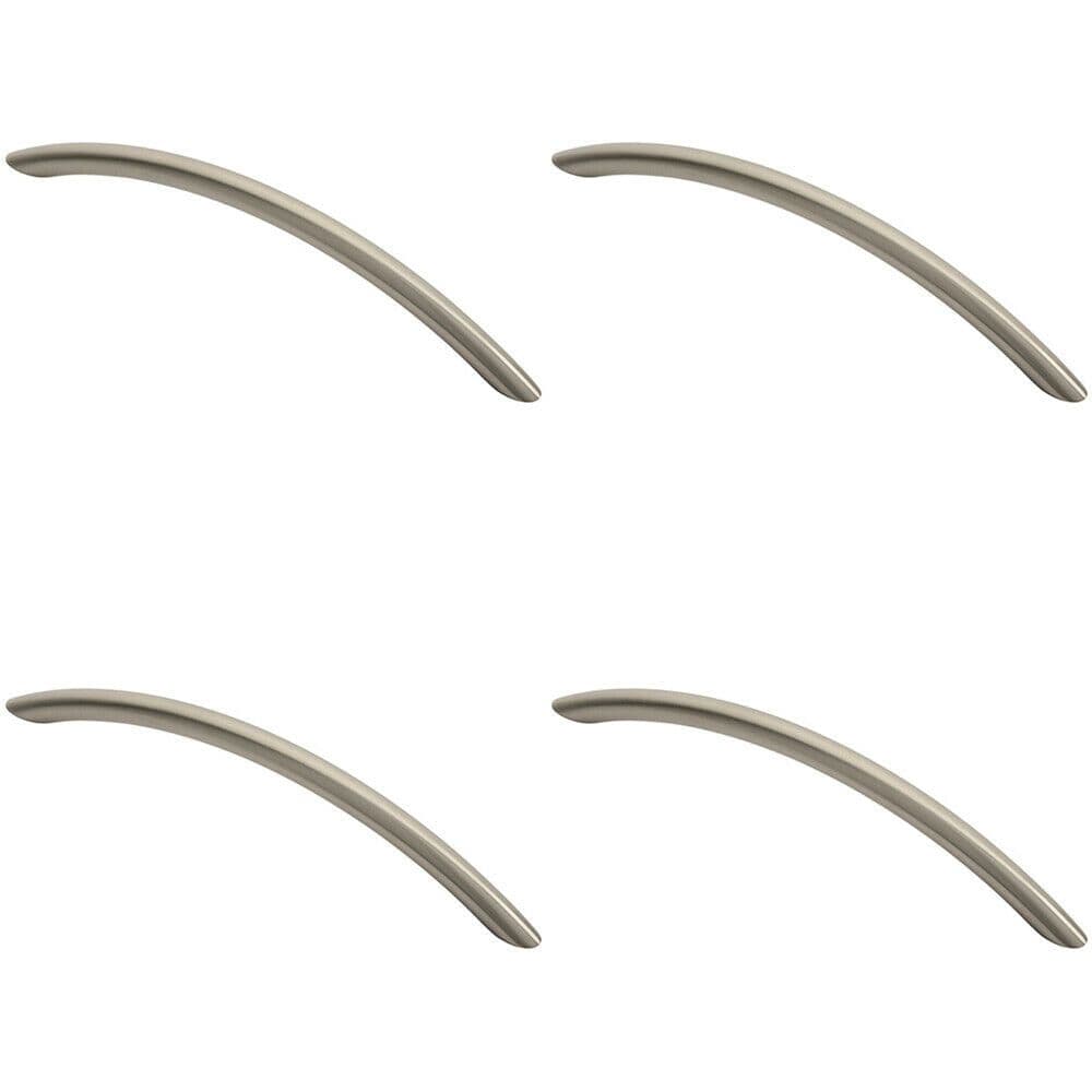 4x Curved Bow Cabinet Pull Handle 190 x 10mm 160mm Fixing Centres Satin Nickel