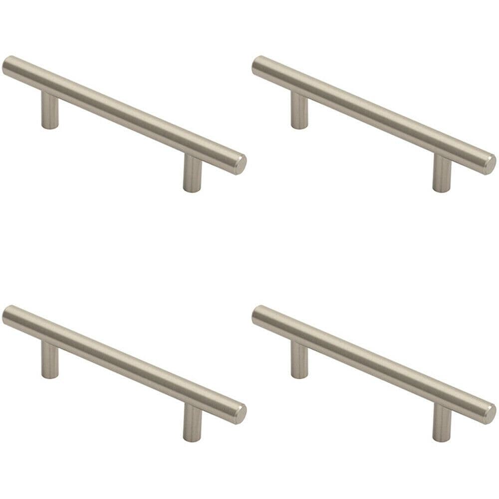 4x Round T Bar Cabinet Pull Handle 156 x 12mm 96mm Fixing Centres Satin Nickel