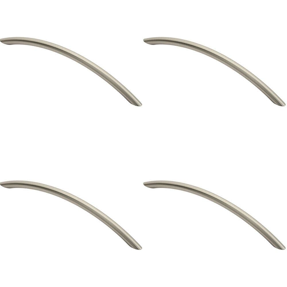 4x Curved Bow Cabinet Pull Handle 226 x 10mm 192mm Fixing Centers Satin Nickel