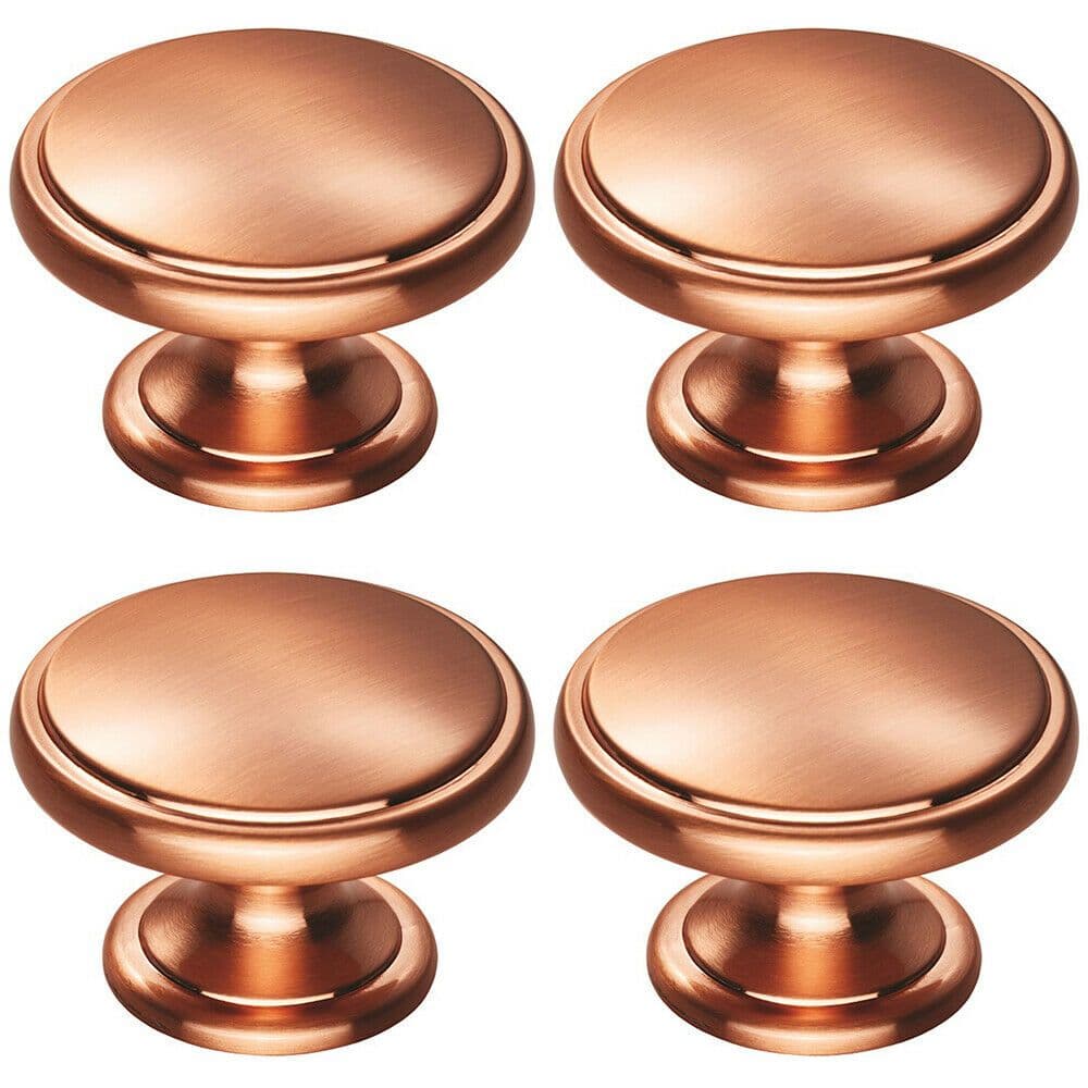 4x Ring Domed Cupboard Door Knob 38.5mm Diameter Satin Cabinet Handle