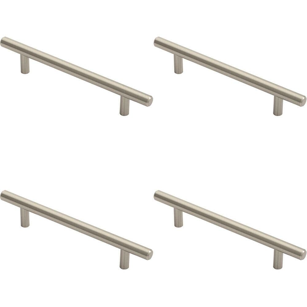4x Round T Bar Cabinet Pull Handle 188 x 12mm 128mm Fixing Centres Satin Nickel