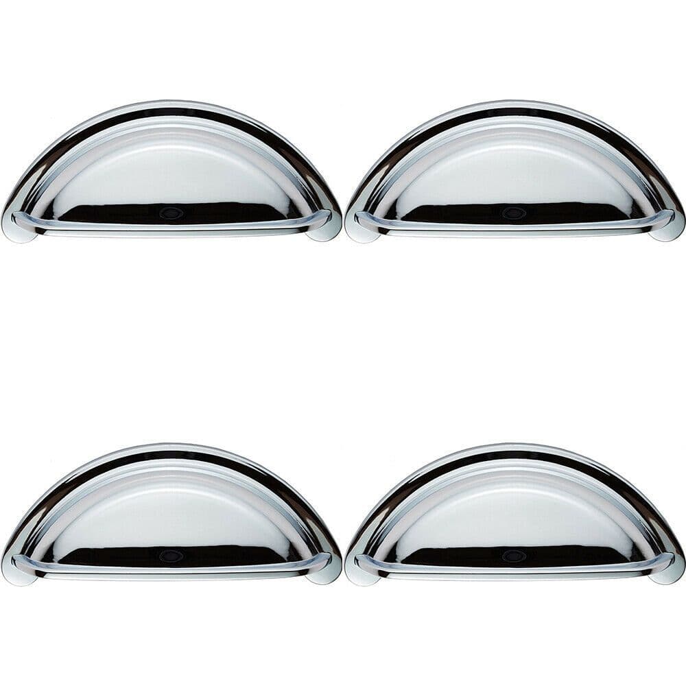 4x Cabinet Cup Pull Handle 94 x 41.5mm 76mm Fixing Centres Polished Chrome