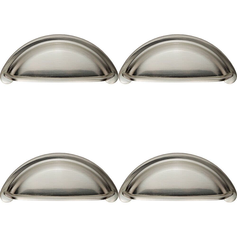 4x Cabinet Cup Pull Handle 94 x 41.5mm 76mm Fixing Centres Satin Nickel