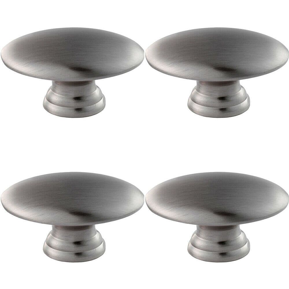 4x Oval Cabinet Door Knob on Tiered Oval Stem Satin Nickel Cupboard Handle