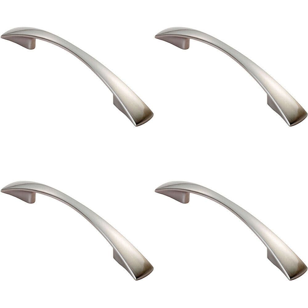 4x Tapered Pull Handle 138 x 16mm 96mm Fixing Centres Satin Nickel Curved Bow