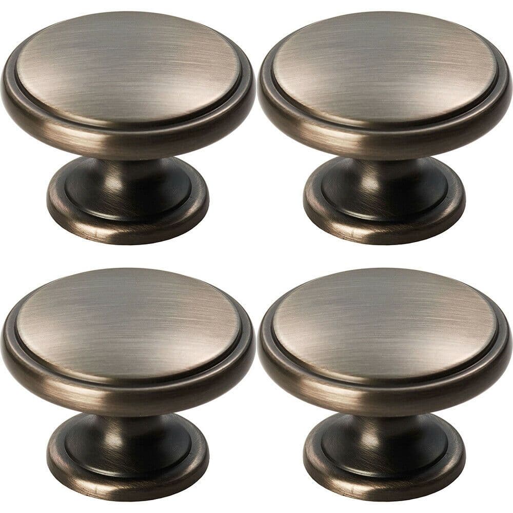 4x Ring Domed Cupboard Door Knob 38.5mm Diameter Gun Metal Cabinet Handle