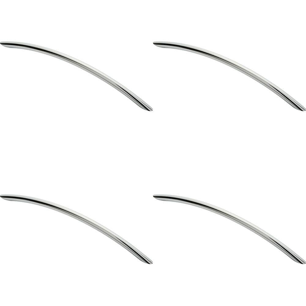 4x Curved Bow Cabinet Pull Handle 256 x 10mm 224mm Fixing Centres Chrome