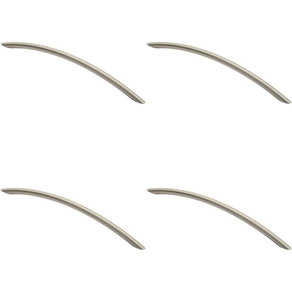 4x Curved Bow Cabinet Pull Handle 256 x 10mm 224mm Fixing Centres Satin Nickel
