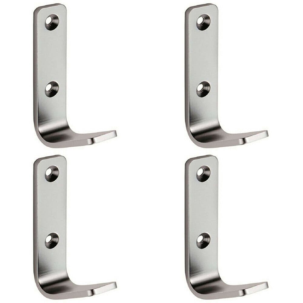 4x Flat One Piece Single Coat Hook 70 x 20mm Satin Anodised Aluminium