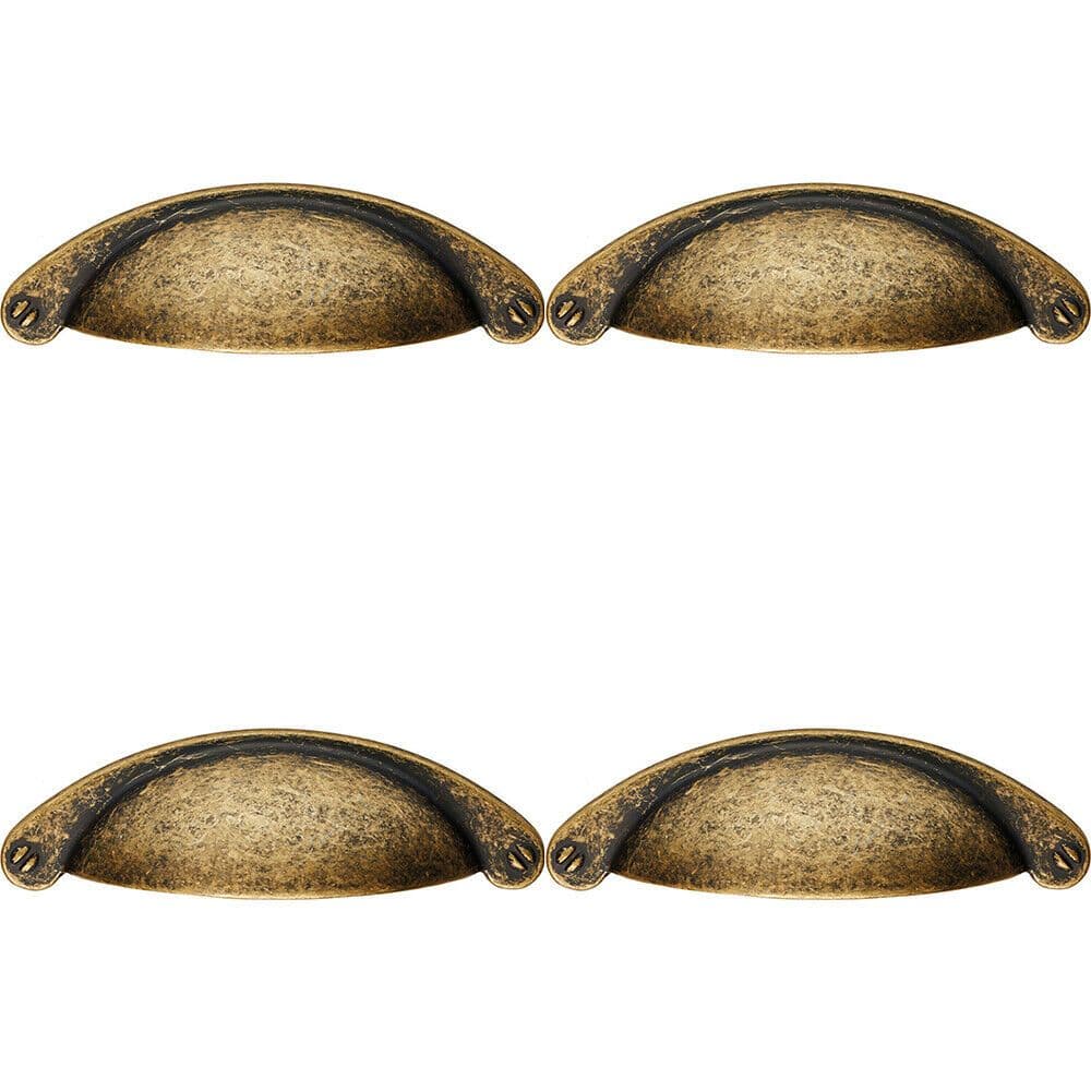 4x Traditional Cup Pull Handle 104 x 26mm 64mm Fixing Centres Antique Brass