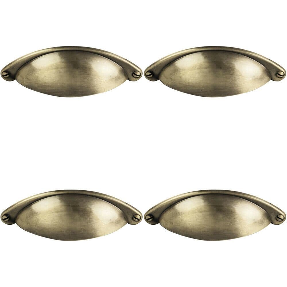 4x Traditional Cup Pull Handle 104 x 26mm 64mm Fixing Centres Burnished Brass