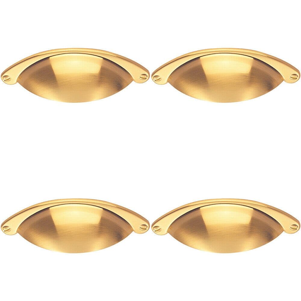 4x Traditional Cup Pull Handle 104 x 26mm 64mm Fixing Centres Satin Brass