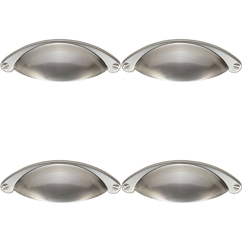 4x Traditional Cup Pull Handle 104 x 26mm 64mm Fixing Centres Satin Nickel