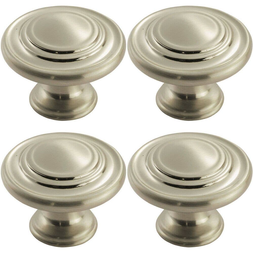 4x Round Ringed Pattern Door Knob 32mm Diameter Satin Nickel Cabinet Handle