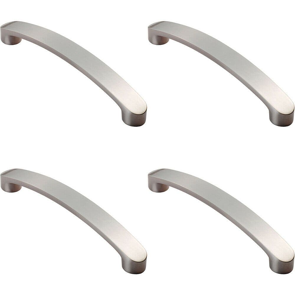 4x Flat Fronted Bow Pull Handle 140 x 12mm 128mm Fixing Centres Satin Nickel