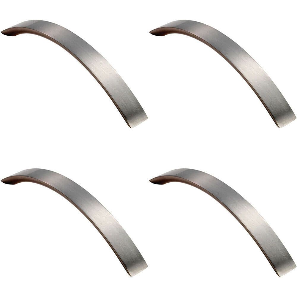 4x Curved Convex Grip Pull Handle 141 x 14mm 128mm Fixing Centres Satin Nickel