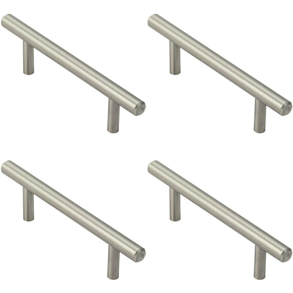 4x Mini Round T Bar Pull Handle 100 x 8mm 64mm Fixing Centres Satin Nickel