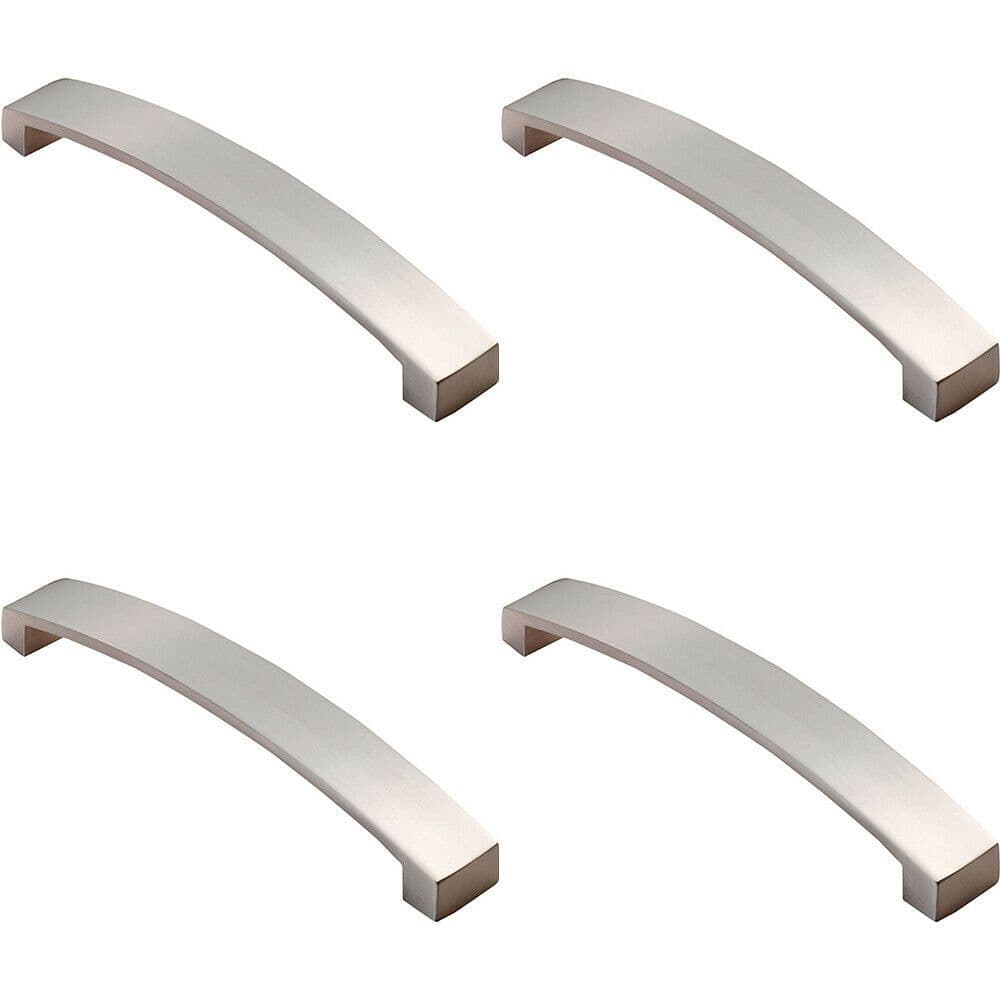 4x Flat Curved Bow Pull Handle 172 x 25mm 160mm Fixing Centres Satin Nickel