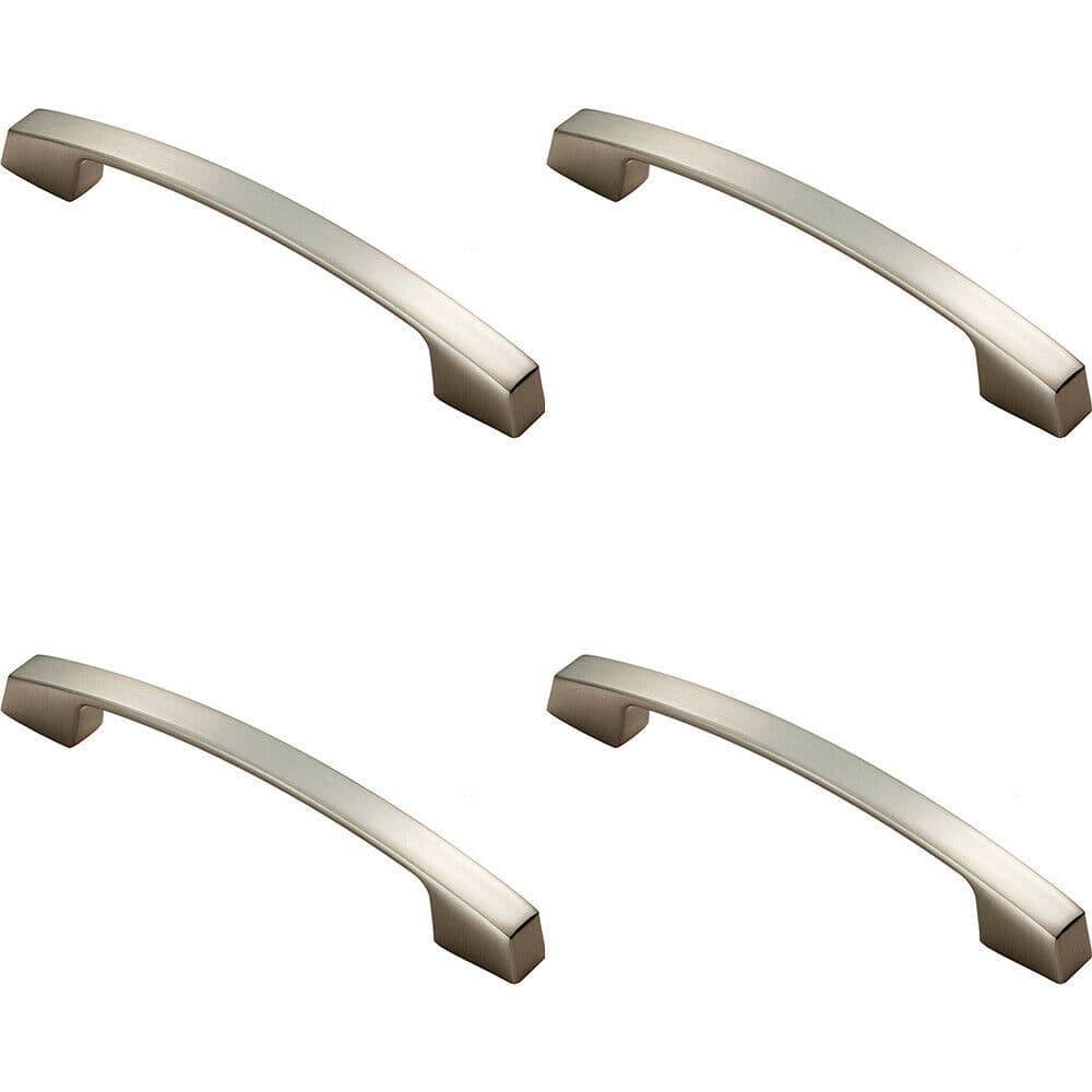 4x Curved Bridge Pull Handle 169 x 14mm 128mm Fixing Centres Satin Nickel