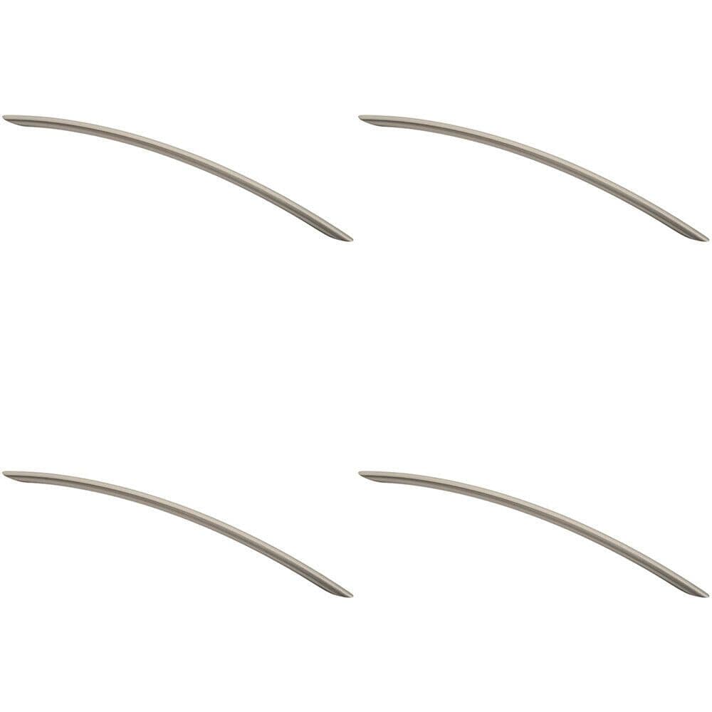 4x Curved Bow Cabinet Pull Handle 338 x 10mm 288mm Fixing Centres Satin Nickel