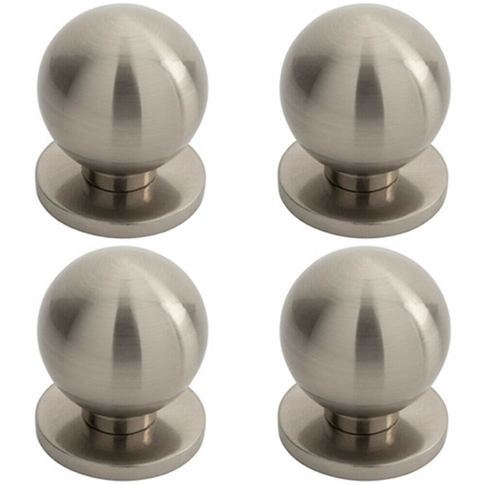 4x Small Solid Ball Cupboard Door Knob 25mm Dia Satin Nickel Cabinet Handle